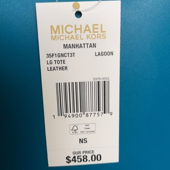 Michael Kors Manhattan Large Tote Leather Color Lagoon - Picture 16 of 16